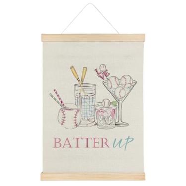 Imagem de ATBWGT Decoração de parede de coquetel de beisebol rosa, presentes para fãs de mamãe jogadores de beisebol, base esportiva engraçada, base de bebida, pôster, moldura para casa, bar, festa, cozinha, 30