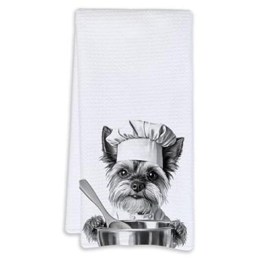 Imagem de Cabana Bro Toalhas de cozinha engraçadas do chef Yorkshire Terrier, presentes para amantes de Yorkie, toalhas de mão engraçadas de chá para decoração de cozinha, presentes de mãe para amantes de cães