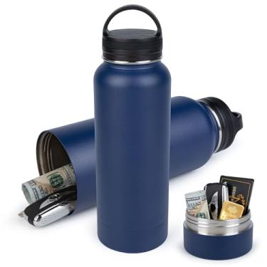 Imagem de BarGifts Garrafa de água segura escondida de 700 ml, garrafa de água secreta de aço inoxidável com compartimento oculto, a garrafa mantém seus pertences seguros como dinheiro, chaves e joias - azul