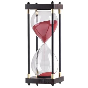 Imagem de Ampulheta de vidro de areia vermelha de 60 minutos com suporte de metal, grande temporizador decorativo para interiores de casa e escritório