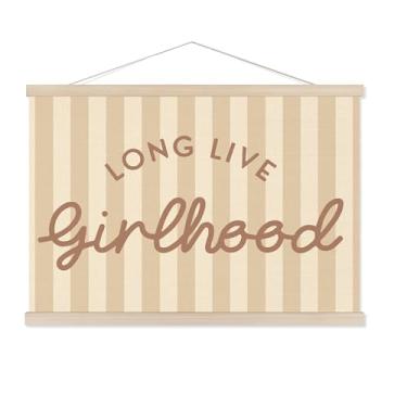 Imagem de Welshower Decoração de quarto de menina, longa vida infantil, pôster com moldura retrô, faixa rosa para berçário, sala de jogos, arte de parede para quarto de crianças, dormitório, decoração de quarto