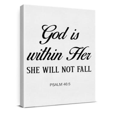 Imagem de Arte de parede cristã, God is within Her She Will Not Fall Arte Versos da Bíblia Decoração de parede para quarto feminino sala de oração escritório, escrituras presentes religiosos impressões em tela