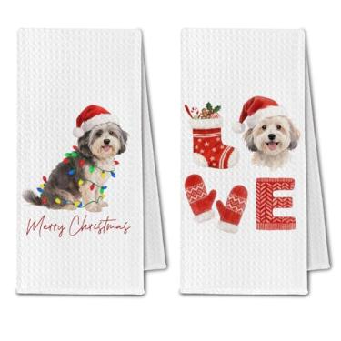 Imagem de ChissNook Toalhas de cozinha Havanesas de Natal, presentes para amantes de cães Havaneses, toalhas de prato para cozinha, toalha de mão decorativa de cachorro feliz Natal para banheiro, 40 x 61 cm