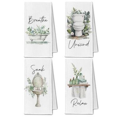 Imagem de ChissNook Toalhas de mão de banheiro de fazenda, botanical soak Relax Unwind Breathe Sage Green conjunto de 4 toalhas de mão decorativas, decoração de banheiro floral branca de fazenda, 40,6 x 61 cm