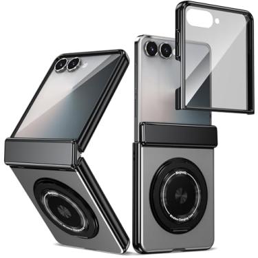 Imagem de XKchatpt Capa magnética dobrável para Samsung Galaxy Z Flip 7, suporte giratório de 360°, liga de alumínio com proteção de dobradiça e protetor de tela frontal para Samsung Galaxy Z Flip 7 (prata)