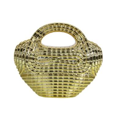 Imagem de DKQXEIM Bolsa feminina moderna de metal com estampa de crocodilo com glitter metálico clutch bolsa de mão exclusiva para festa de formatura, Dourado, 9.1 x 7.7 x 2.8 inches