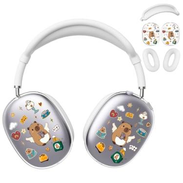 Imagem de BlHMCASE Capa de fone de ouvido para AirPods Max, capa fofa Kawaii capivara transparente, capa de silicone branca para fones de ouvido para Apple AirPods Max