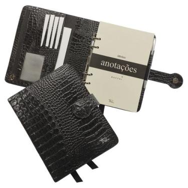 Imagem de Agenda Minhas Anotações Couro 169-R Raffai Couros, Preto Croco