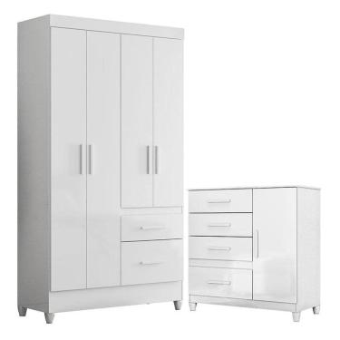 Imagem de Guarda Roupa Solteiro Madri E Cômoda Vênus Com Pés Branco - Moval