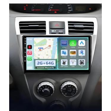 Imagem de Rádio estéreo automotivo 2G + 64G para Toyota Yaris Vios 2007-2013, tela sensível ao toque de 9 polegadas para rádio Yaris Head Unit com Carplay sem fio Android Auto, Bluetooth5.0, 1280 x 720P, GPS