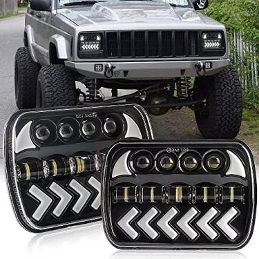 Imagem de Miaomiao 5 x 7 7 x 6 farol retangular de LED 150 W com feixe de vedação alta/baixa DRL (2 peças) compatível com Jeep Cherokee XJ Wrangler YJ Comanche MJ (Direção de flecha)