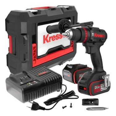 Imagem de Furadeira de Impacto Brushless Kress KUC33.1 20V 95Nm – Mandril Metálico 13mm, 2 Baterias 5.0Ah, Carregador 6A, 2 Velocidades, LED
