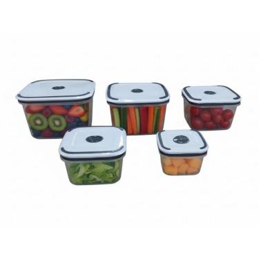 Imagem de Kit 5 Potes Herméticos Conjunto Quadrado De Plástico Com Tampa