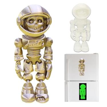Imagem de QZAVIRE 2PCS 3D Printed Skeleton Astronaut Fridge Magnet, Glow in The Dark Articulated Flexible Joint Space Zombie Skeleton Astronaut, Halloween Desk Decor Gift
