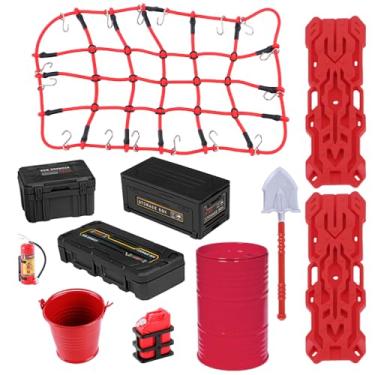 Imagem de GLOBACT 11PCS 1/10 RC Crawler Accessories Luggage Net/Oil Drum/Fuel Tanks/Recovery Board/Toolbox/Shovel/Iron Bucket/Fire Extinguisher for 1/10 TRX4 Axial SCX10 REDCAT Decoration (Black)