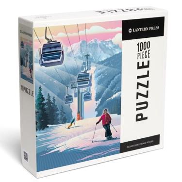 Imagem de Lantern Press Gondolas and Ski Hill, Lithograph 1000 Piece Jigsaw Puzzle for Adults, Made in USA with Reference Poster