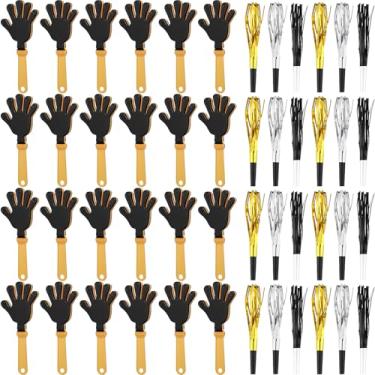 Imagem de ZCYSRLQIN 48 Pcs New Years Eve Party Noisemakers Supplies New Year Party Kit Includes 24 Hand Clappers 24 Metallic Fringed Party Blowers for 2026 New Years Party Supplies (Gold, Silver, Black)