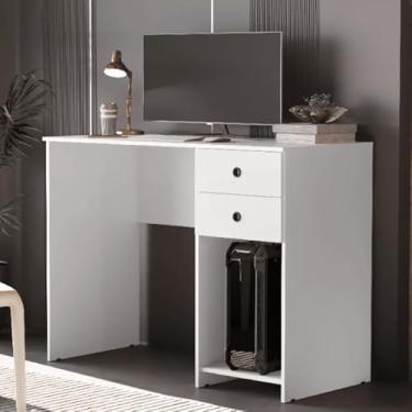 Imagem de Mesa Escrivaninha para Computador com 2 Gavetas e Suporte para CPU - Ideal para Estudo, Escritório e Gamer, Acabamento UV de Alta Resistência(Branco)