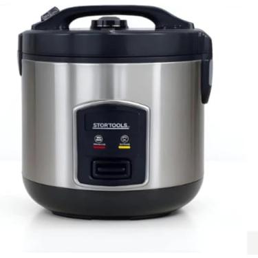 Imagem de Panela de Arroz Elétrica, 1 Litro, Preta, 400W, com Cuba Antiaderente, Grade para Vapor, 220V, Inclui Copo Medidor e Colher, 20,5x20,5x23,5cm