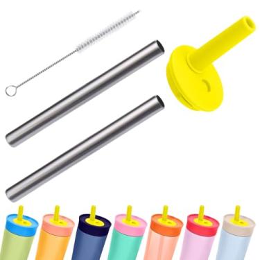 Imagem de Mity rain Bocal e canudos de metal de substituição para garrafa de água Owala - Canudo de silicone superior, junta circular e conjunto de canudo de aço inoxidável para copo Owala (amarelo)