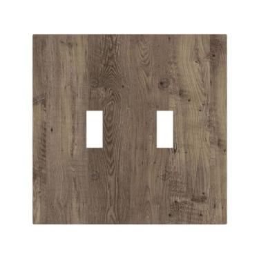 Imagem de Nadoabtm Capas decorativas de placa de interruptor rústico marrom textura de grão de madeira 2 gangues dupla alternância placa de parede elétrica tomada tampa de interruptor de luz placa de cobertura