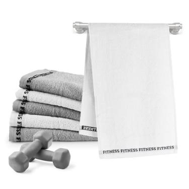 Imagem de Kit de 6 Toalhas Fitness para Academia Esporte Yoga Corrida (Branco e Grafite)