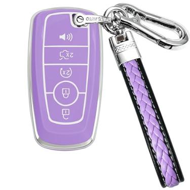 Imagem de Yonmcfn Capa para chaveiro Ford compatível com Edge Explorer Bronco Escape Expedition Maverick Transit Lightning Duty Nautilus Remote Smart Key, capa protetora TPU (roxa)