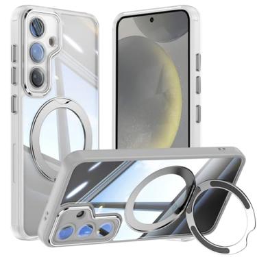 Imagem de Capa de telefone Vanki para Samsung Galaxy S24 compatível com magnético com suporte S24 capa magnética com suporte de anel de 360 graus para Samsung S24 capa transparente antiqueda (branca)