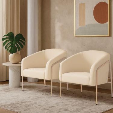 Imagem de Poltrona Sala Industrial Alta Champanhe Kit 2 Stella Veludo Bege D03 - D`rossi