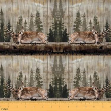 Imagem de jejeloiu Tecido de veado da The Yard Tecido de estofamento de caça para cadeiras, animais selvagens para projetos de bricolage em casa, cabine rústica, impermeável, decoração de tecido interno e