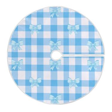 Imagem de ATTX Saia de árvore de Natal com laços xadrez azul e branco, 129 cm, decoração festiva para festas de Natal e Ano Novo #548
