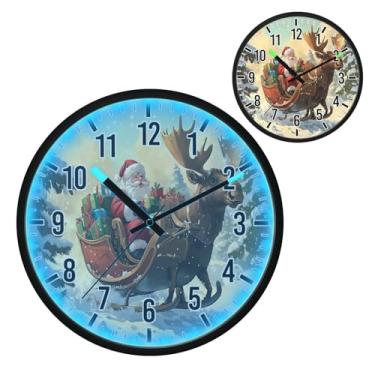 Imagem de Blueangle Relógio de parede LED que brilha no escuro e ativado por voz, silencioso, design de rena de Papai Noel de 30 cm, operado por bateria para decoração de quarto e sala de estar (211)