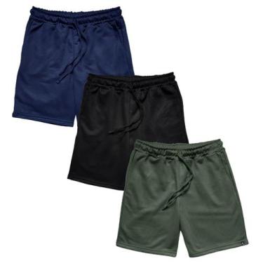 Imagem de Kit 3 Bermuda Masculina Moletom WSS Basic Preto, Verde e Azul - WSS Br