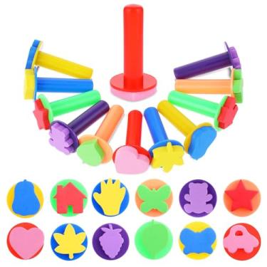 Imagem de Pacote com 12 pincéis de tinta de espuma variados, pincéis de esponja de EVA para artesanato, pintura, desenho, projetos de arte, inclui corações, estrelas, folhas, borboletas