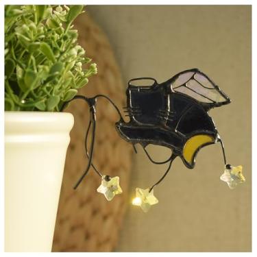 Imagem de Velasyart Captadores de sol de gato adormecido de vitral para decoração de vasos, acessórios de plantas domésticas para plantas, presentes para animais de estimação, presente para mães e amantes de