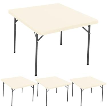 Imagem de Pacote com 4 toalhas de mesa elásticas de 91 x 91 cm para mesas quadradas, impermeável, elástica, lavável, toalha de mesa de piquenique, dobrável, para uso interno e externo, para festas, banquetes