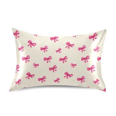 Imagem de SEHANY Capas de almofada de seda com laço rosa para cabelo e pele, capas de almofada de cetim respiráveis macias e refrescantes com fecho de envelope, tamanho king (51 x 66 cm)