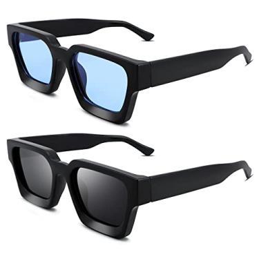Imagem de Braylenz Óculos de sol quadrados retrô modernos para homens e mulheres, armação grossa e legal, retangular, preto, óculos escuros coloridos, Bz9402n