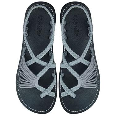 Imagem de Capana Sandálias femininas feitas à mão - Sandálias com tiras para mulheres, sandálias boho, sandálias de caminhada femininas, sandálias de corda, sandálias de praia para mulheres, sandálias de água, sandálias planas trançadas para mulheres - Banyan, Cinza claro, 11
