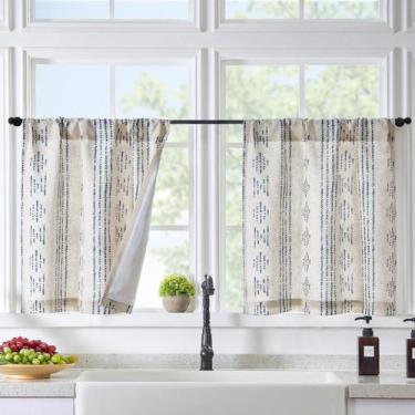 Imagem de Cortinas Jinchan Boho Kitchen Linen Tier 36 cm azuis 2 painéis