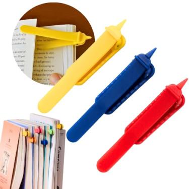 Imagem de Marcador de Livro Automático Kit com 3 Unidades Silicone Flexível e Lavável para Livros e Cadernos (Azul/Rosa/Amarelo)