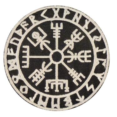 Imagem de Patch de fixador tático tático de runa nórdica com bússola viking Vegvisir brilhante escuro
