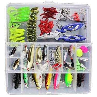 Imagem de Kit de Iscas para Pesca com 101 Peças Caixa Armazenamento - Mistura Duros Macias Popper Crankbait VIB Superfície Flutuantes Anzóis e Acessórios
