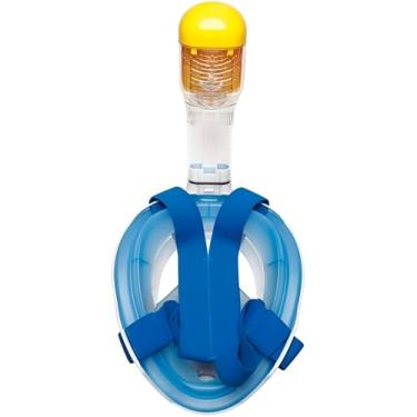 Imagem de Máscara de Mergulho Full Face, 180° Panorâmica com Snorkel, Azul, Material ABS/Policarbonato, Vedação em Silicone, Para Natação e Piscina, Suporte GoPro, A Partir de 7 Anos