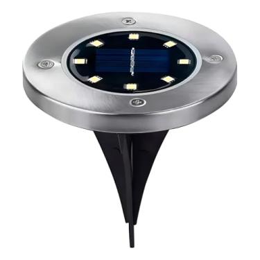 Imagem de Luminária Solar para Jardim, 4 Spots LED de Alumínio, 12cm, Luz Branca Fria, à Prova D'água, Estaca 10cm, Bateria 2V/150mAh, 8h Autonomia