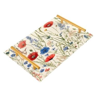 Imagem de Wassud Bandeja de banheiro com alças flores silvestres acrílico organizador de perfume para banheiro cozinha balcão 30 x 20 cm