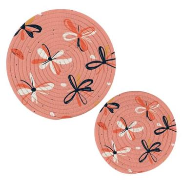 Imagem de Wassud Conjunto de trivet de laço fofo para pratos quentes, suportes redondos de algodão, almofadas quentes, porta-copos elegantes, decoração de cozinha e acessórios, 2 peças