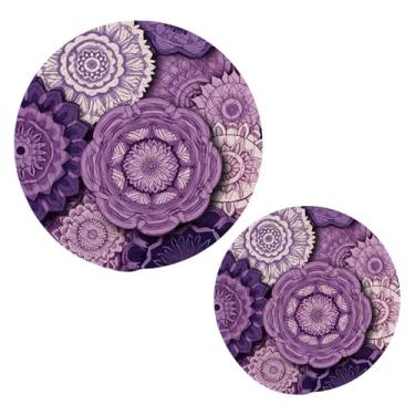 Imagem de Wassud Conjunto de mandalas abstratas para pratos quentes, suportes de panela redondos, almofadas quentes de algodão, porta-copos elegantes, decoração de cozinha e acessórios, 2 peças