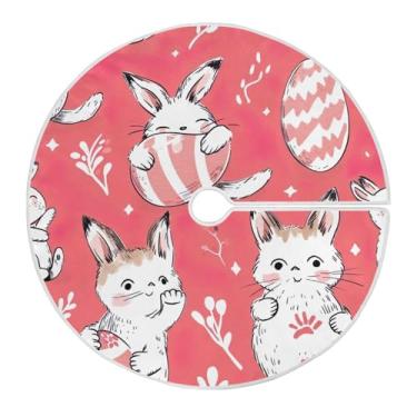 Imagem de Qilmy Saia de árvore de Natal com ovos e coelhos de páscoa 90 cm, camurça para árvore de Natal, adequada para decoração de armário em ambientes internos e externos, festas, escritórios, lojas