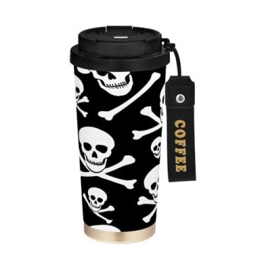 Imagem de STAYTOP Caneca de café de caveira de Halloween, 2 em 1, tampa à prova de derramamento, copo de viagem de aço inoxidável premium, à prova de vazamento, garrafas de água para viagens, escola, escritório